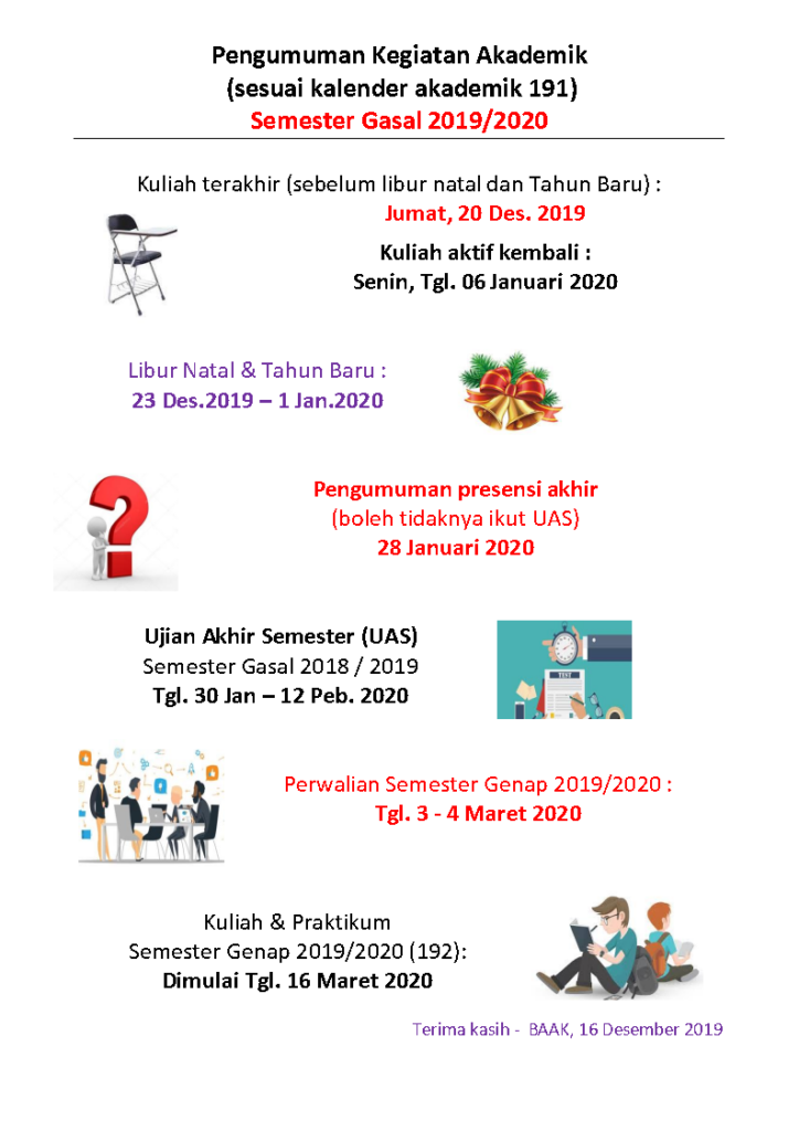 PENGUMUMAN KEGIATAN AKADEMIK SEMESTER GASAL 20192020