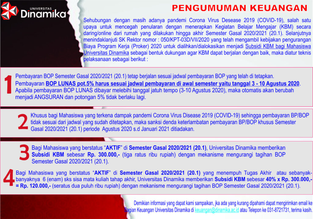 PENGUMUMAN KEUANGAN SEMESTER GASAL 20202021