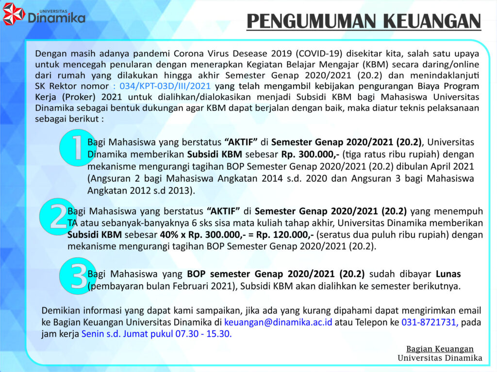 Pengumuman Keuangan Semester Genap 2020 2021