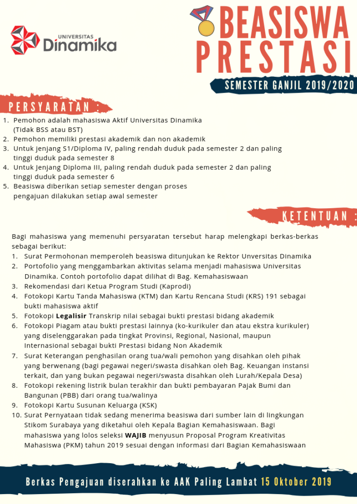 Beasiswa Prestasi semester Gasal 2019/2020 sudah dibuka